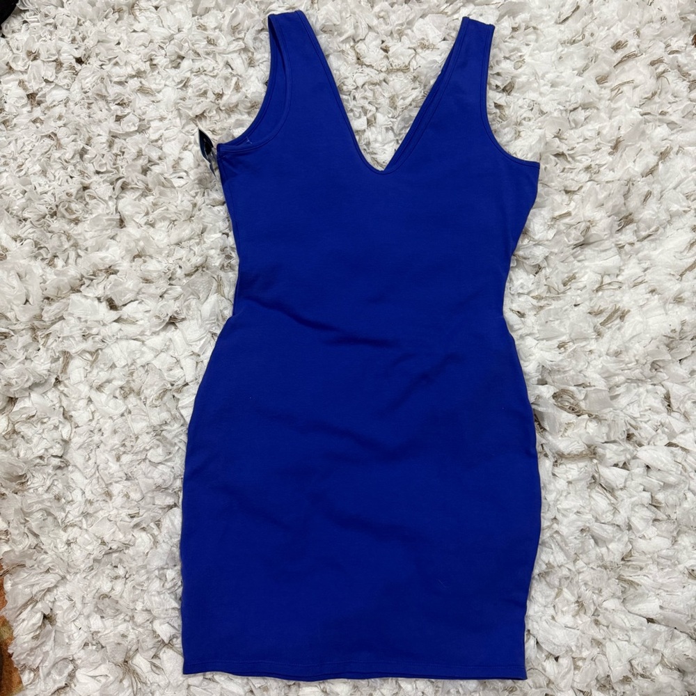 Wild Fable Blue V-Neck Sleeveless Bodycon Cotton Dress